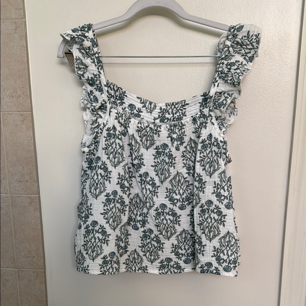Rachel Zoe Blue and White Ruffled Smocked Pajama set